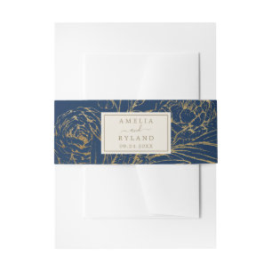 Gilded Floral Navy Wedding Invitation Belly Band