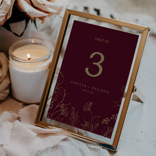 Gilded Floral Printable Burgundy Gold Table Number