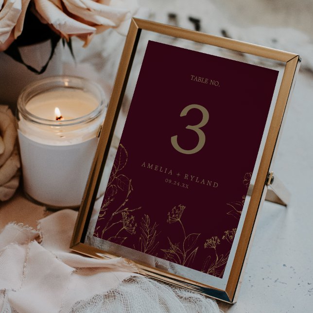 Gilded Floral Printable Burgundy Gold Table Number (Gilded Floral Printable Burgundy Gold Table Number)