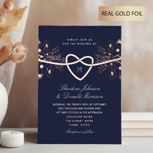 Gilded Floral Rose Gold Navy Blue Wedding