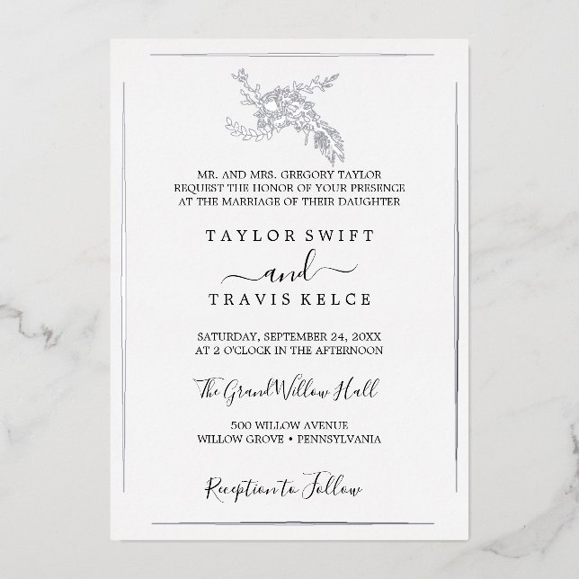 Gilded Floral | Silver Foil Formal Wedding  (Front)