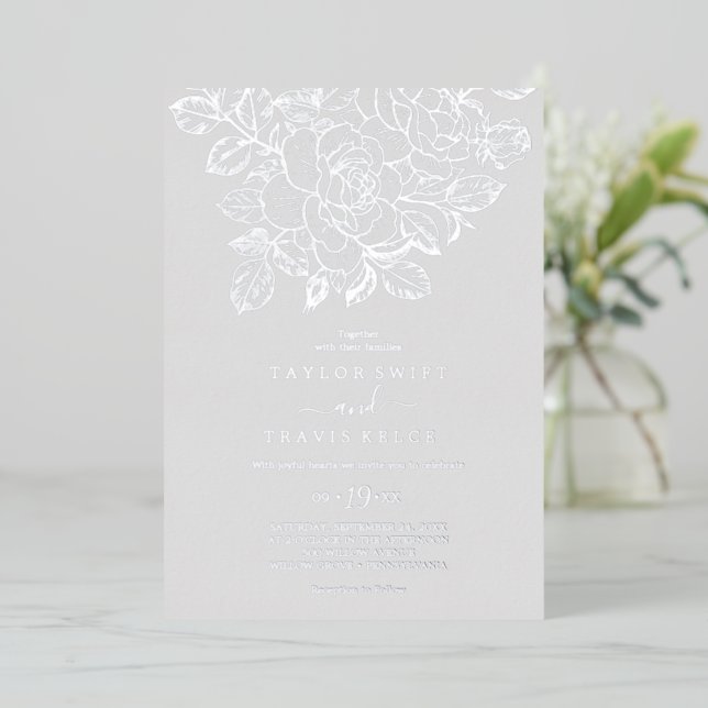 Gilded Floral | Silver Foil Grey Wedding  (Standing Front)