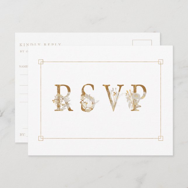 Gilded Floral Wedding RSVP Song Request Invitation (Front/Back)