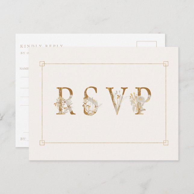 Gilded Floral Wedding RSVP Song Request Invitation Postcard (Front/Back)