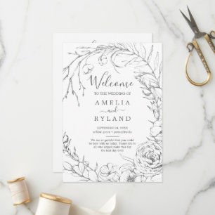 Gilded Floral Wreath   Silver & White Wedding Program