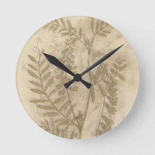 Gilded Foliage I Round Clock