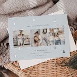 Gilded Forest | Elegant Christmas Photo Collage Foil Holiday Card<br><div class="desc">A modern and elegant Christmas holiday card design featuring three square photos aligned side by side on a pale blue background dotted with silver foil pine trees. Personalise with your custom holiday greeting,  family name and the year.</div>