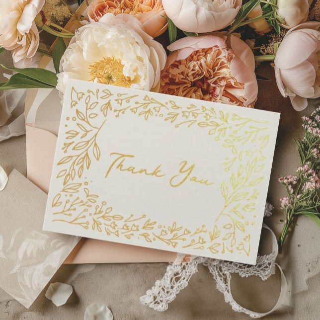 Gilded Garden Bridal Shower Thank You Gold Foil Card (Golden floral Thank You greeting cards from the Gilded Garden bridal shower suite.)