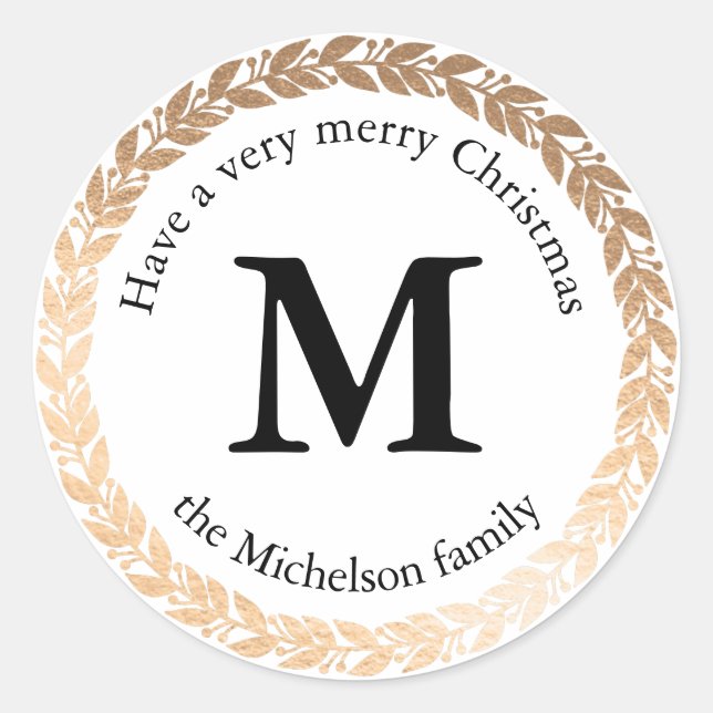 Gilded Garland Elegant Circle Monogram Classic Round Sticker (Front)