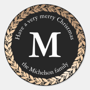 Gilded Garland Elegant Circle Monogram Classic Round Sticker