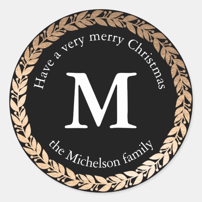 Gilded Garland Elegant Circle Monogram Classic Round Sticker (Front)