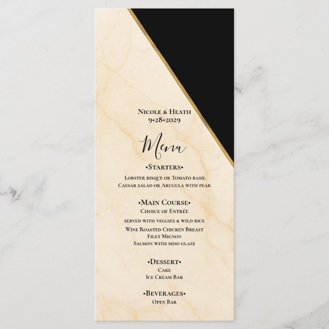 Gilded Geometry Luxe Ivory & Gold Marble Wedding  Menu (Front)