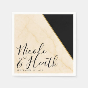 Gilded Geometry Luxe Ivory & Gold Marble Wedding  Napkin