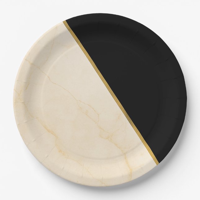Gilded Geometry Luxe Ivory & Gold Marble Wedding  Paper Plate (Front)
