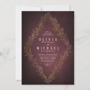 Gilded gold burgundy botanical elegant wedding invitation