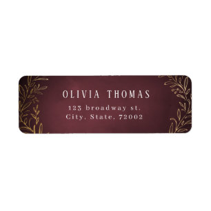 Gilded gold burgundy botanical return address label