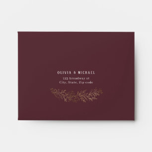 Gilded gold burgundy botanical wedding RSVP Envelope