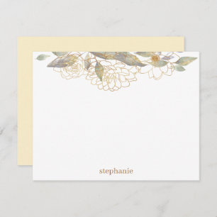 Gilded Gold Flowers Personalised Flat Note Card