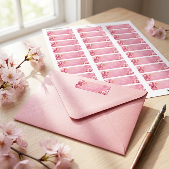 Gilded Gold Leaf Pink Cherry Blossom Return Address Label (Creator Uploaded)