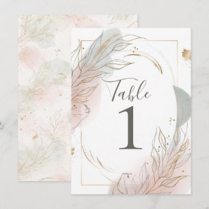 Gilded Gold Sage & Blush Botanical Table Number