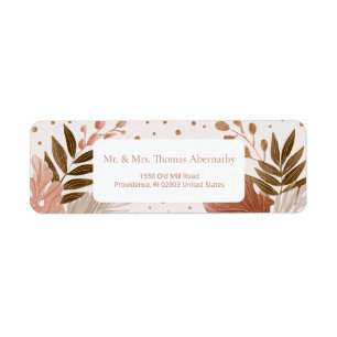 Gilded Gold Speckle Terracotta Leaf Border Return Address Label