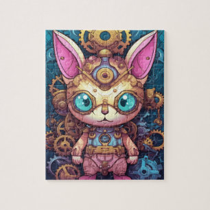 Gilded Gold Steampunk Cat Robot Jigsaw Puzzle