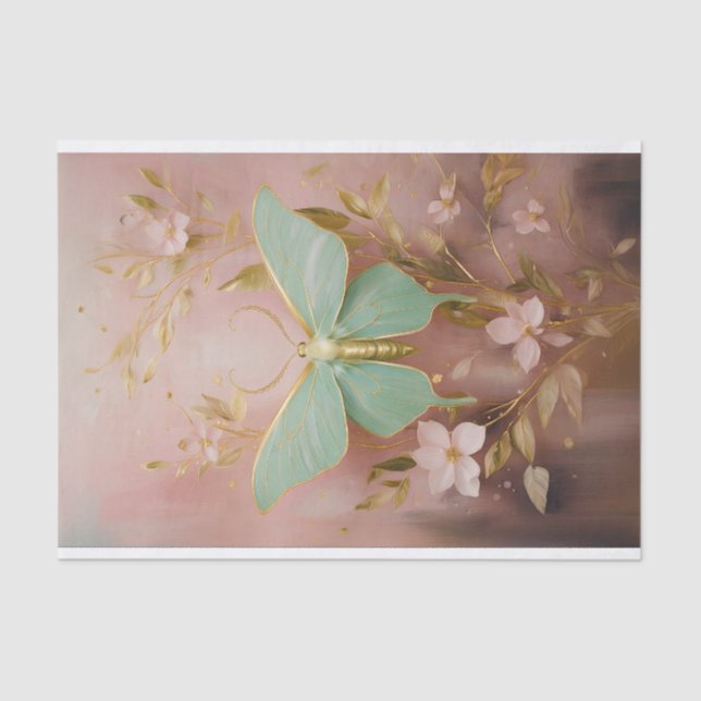 Gilded Gorgeous Luna Moth on Dusty Pink, Formals Tissue Paper (Front)