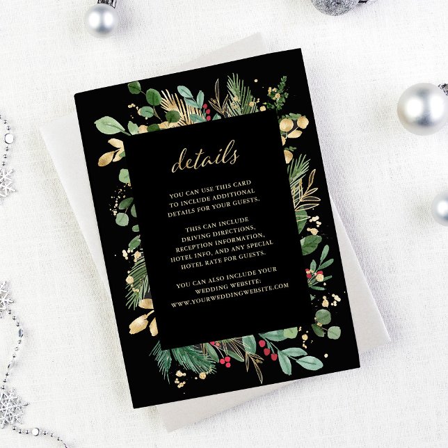 Gilded Greenery Black | Christmas Guest Details Enclosure Card (Creator Uploaded)