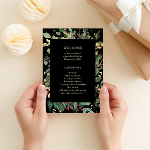 Gilded Greenery Black   Holiday Wedding Program