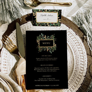 Gilded Greenery on Black Christmas Wedding Menu