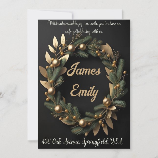Gilded Greenery on Black | Wedding invitation (Front)