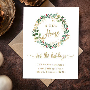 Gilded Greenery on White   Christmas New Home Holiday Postcard