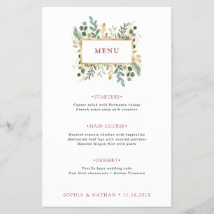 Gilded Greenery on White   Christmas Wedding Menu