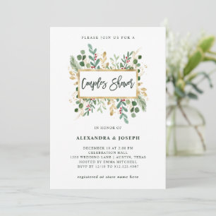 Gilded Greenery White   Christmas Couples Shower Invitation