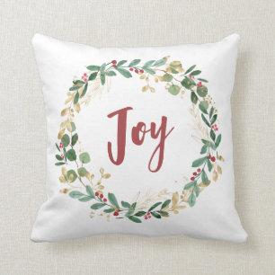Gilded Greenery White   Gold Christmas Joy Cushion