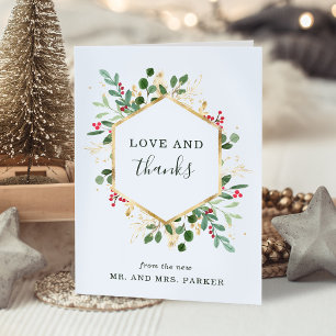 Gilded Greenery White   Photo Christmas Wedding Thank You Card