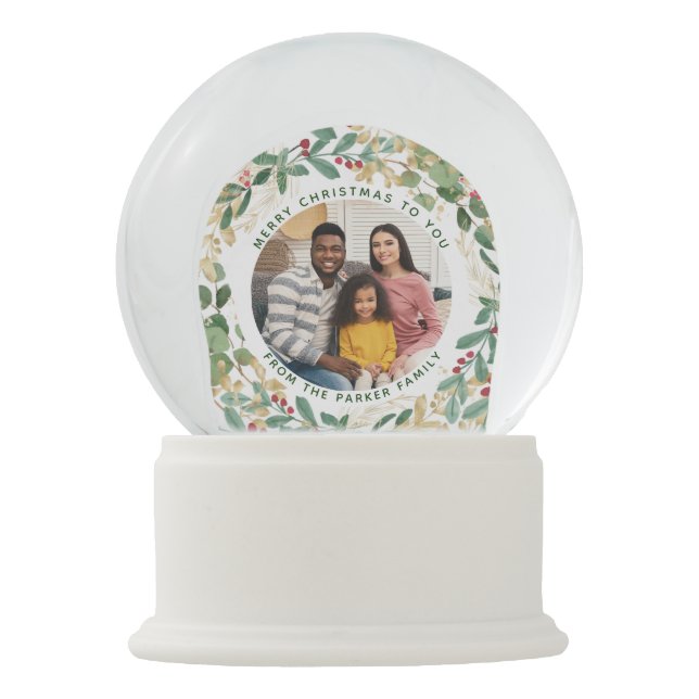 Gilded Greenery White | Wreath and Photo Snow Globe (Front)