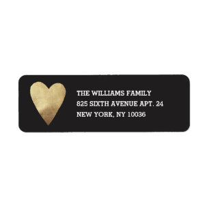 Gilded Heart Address Label - Black Return Address Label
