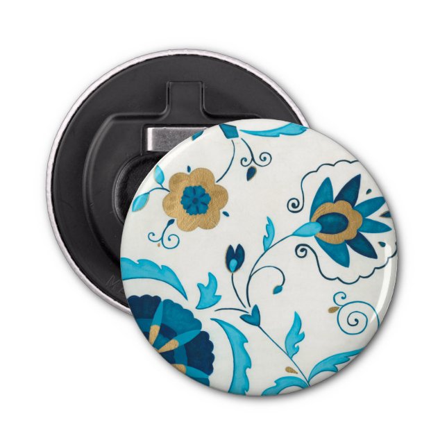 Gilded Indigo Flowers with White Background Bottle Opener (Front)