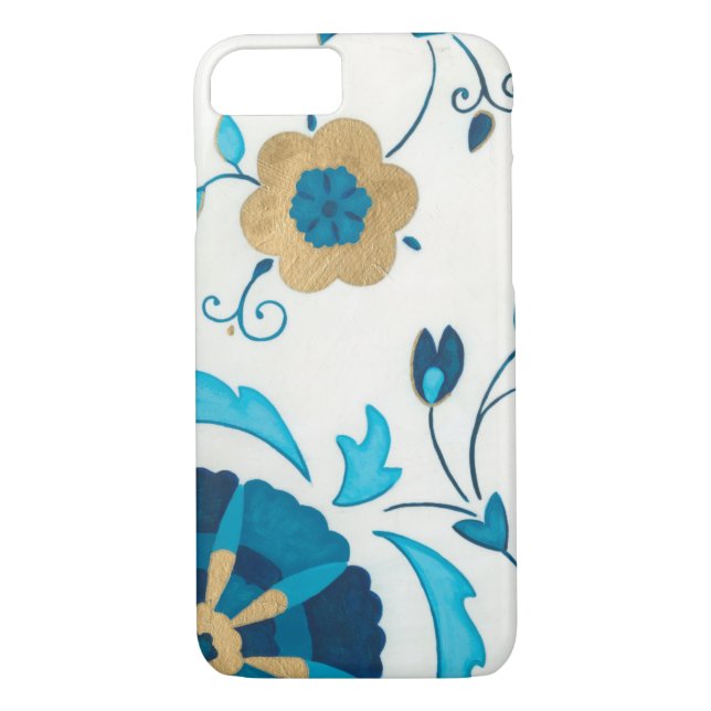 Gilded Indigo Flowers with White Background Case-Mate iPhone Case (Back)