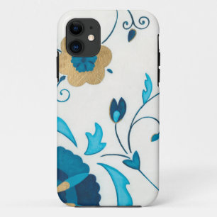 Gilded Indigo Flowers with White Background iPhone 11 Case