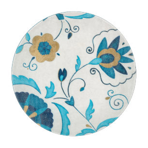 Gilded Indigo Flowers with White Background Cutting Board