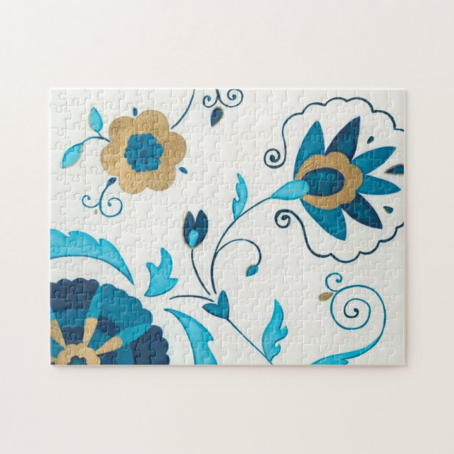 Gilded Indigo Flowers with White Background Jigsaw Puzzle (Horizontal)