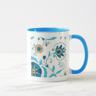 Gilded Indigo Flowers with White Background Mug