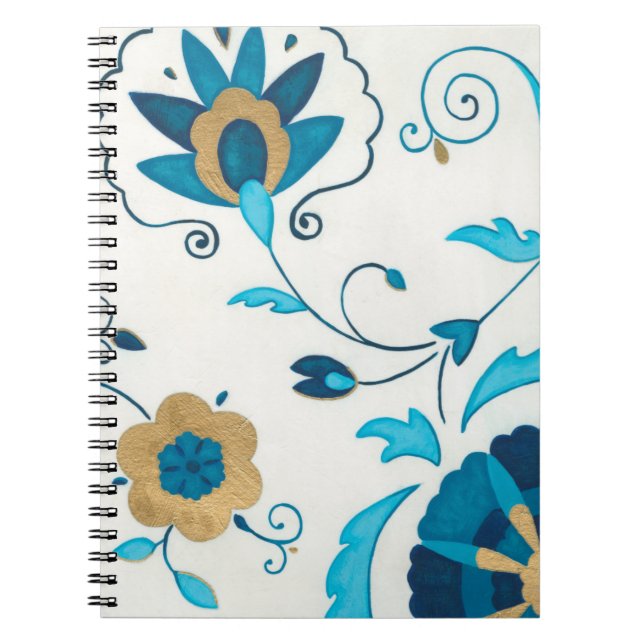 Gilded Indigo Flowers with White Background Notebook (Front)