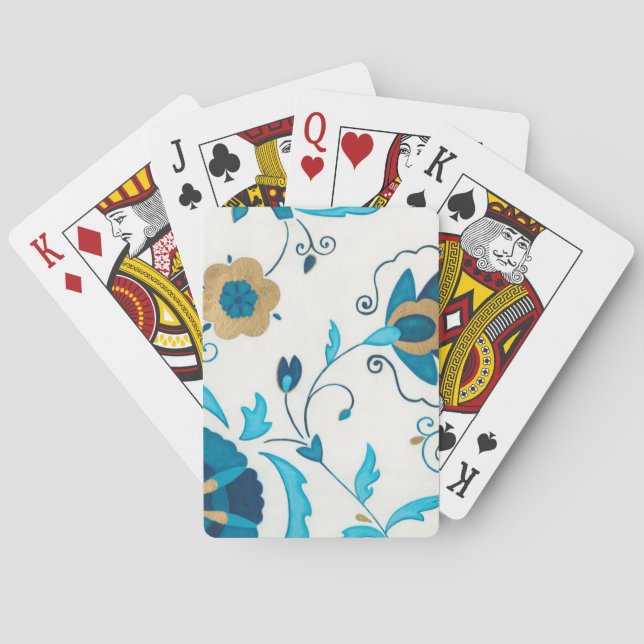 Gilded Indigo Flowers with White Background Playing Cards (Back)