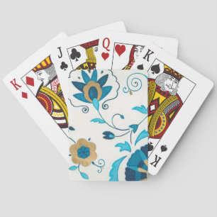 Gilded Indigo Flowers with White Background Playing Cards