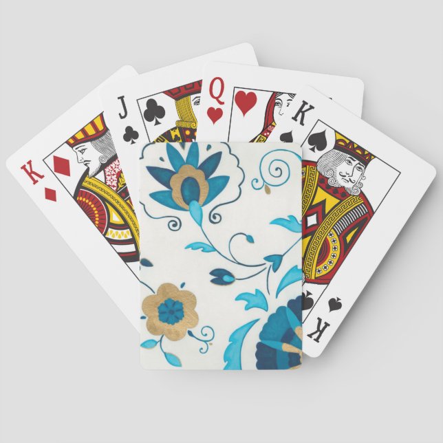 Gilded Indigo Flowers with White Background Playing Cards (Back)