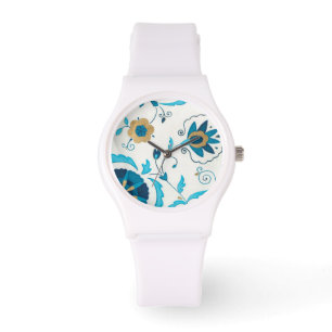 Gilded Indigo Flowers with White Background Watch