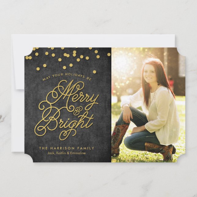 Gilded Merry & Bright Christmas Holiday Card (Front)